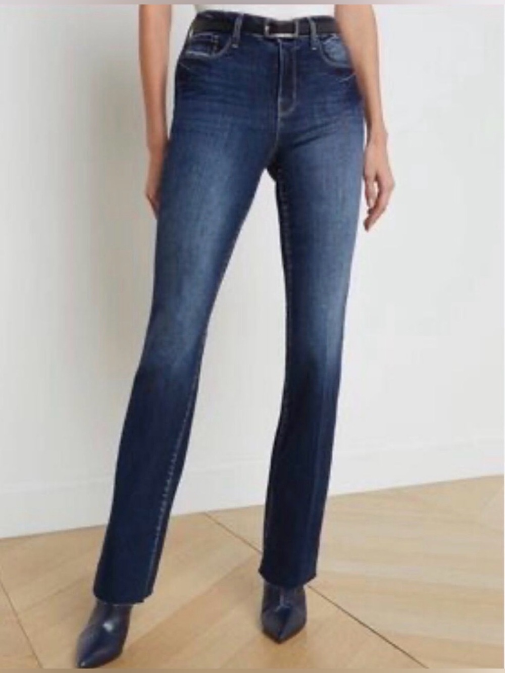 L’AGENCE Dark Blue Oriana Women’s Cotton High Rise Straight Jeans US 30 Bleu Jay